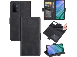 Oppo A74 5G Leder Hülle Karten Ledertasche schwarz