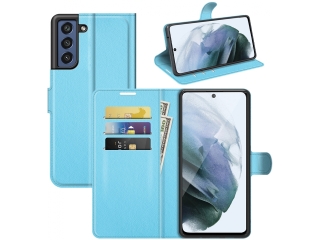 Samsung Galaxy S21 FE Lederhülle Portemonnaie Karten Etui hellblau