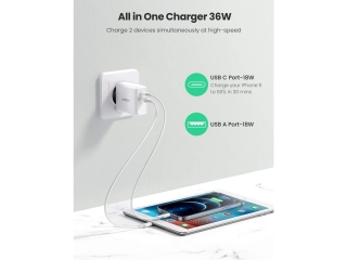 UGREEN Dual USB-C Power Delivery PD Ladegerät 36W 5-20V weiss
