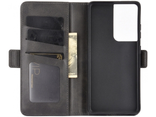 Samsung Galaxy S21 Ultra Leder Hülle Karten Ledertasche schwarz