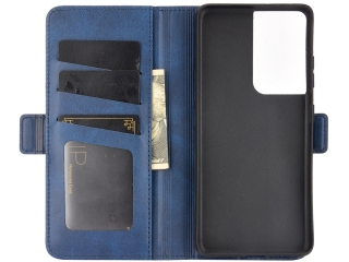 Samsung Galaxy S21 Ultra Leder Hülle Karten Ledertasche dunkelblau