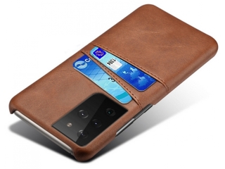 CardCaddy Samsung Galaxy S21 Ultra Leder Backcase mit Kartenfächern braun