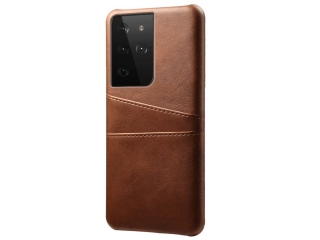 CardCaddy Samsung Galaxy S21 Ultra Leder Backcase mit Kartenfächern braun