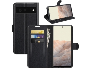 Google Pixel 6 Lederhülle Portemonnaie Karten Etui schwarz