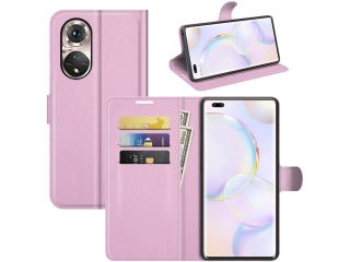 Honor 50 Pro Lederhülle Portemonnaie Karten Etui rosa