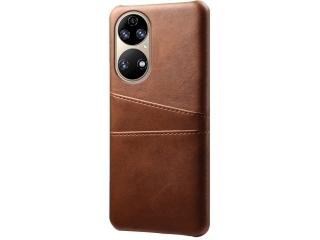 CardCaddy Huawei P50 Leder Backcase mit Kartenfächern braun