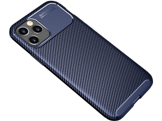 Apple iPhone 12 Pro Max Carbon Design Hülle TPU Case flexibel blau