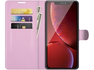 Apple iPhone 13 Pro Max Lederhülle Portemonnaie Karten Etui rosa