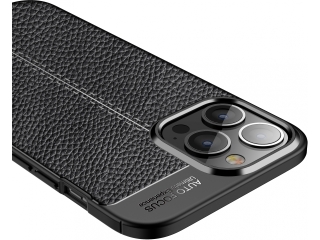 Apple iPhone 13 Pro Leder Design Gummi Hülle TPU Cover schwarz