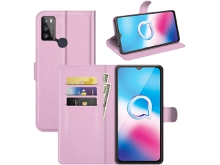 Alcatel 3L 2021 Lederhülle Portemonnaie Karten Etui rosa