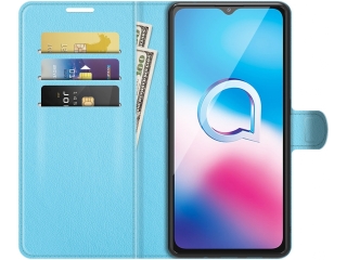 Alcatel 3L 2021 Lederhülle Portemonnaie Karten Etui hellblau