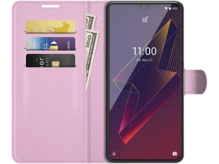 Wiko Power U20 Lederhülle Portemonnaie Karten Etui rosa