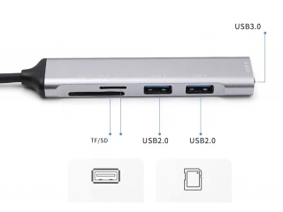USB-C OTG Hub mit 3-Fach USB 3.0 mit SD MicroSD Karten Slot Cardreader
