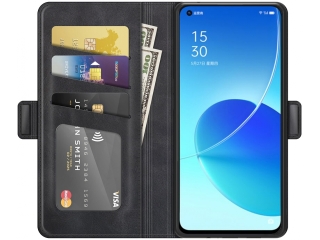 Oppo Reno6 5G Leder Hülle Karten Ledertasche schwarz