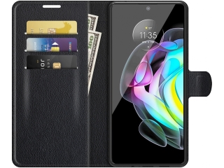 Motorola Edge 20 Lederhülle Portemonnaie Karten Etui schwarz