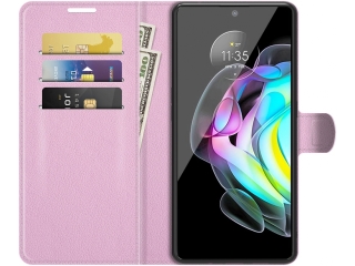 Motorola Edge 20 Lederhülle Portemonnaie Karten Etui rosa