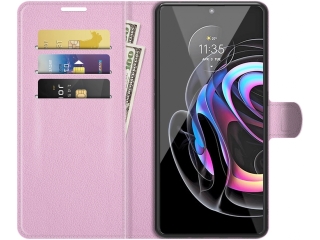 Motorola Edge 20 Lite Lederhülle Portemonnaie Karten Etui rosa