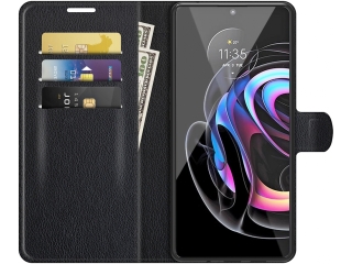 Motorola Edge 20 Pro Lederhülle Portemonnaie Karten Etui schwarz