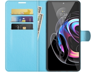 Motorola Edge 20 Pro Lederhülle Portemonnaie Karten Etui hellblau