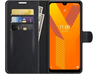 Wiko Y62 Plus Lederhülle Portemonnaie Karten Etui schwarz