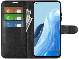 Oppo Find X5 Lite Lederhülle Portemonnaie Karten Etui schwarz