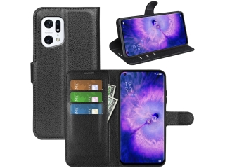 Oppo Find X5 Lederhülle Portemonnaie Karten Etui schwarz