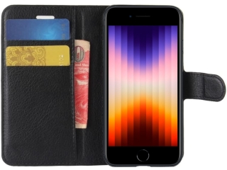 Apple iPhone SE 2022 Lederhülle Portemonnaie Karten Etui schwarz