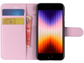 Apple iPhone SE 2022 Lederhülle Portemonnaie Karten Etui rosa