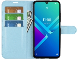 Wiko Y82 Lederhülle Portemonnaie Karten Etui hellblau