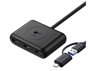 UGREEN 2-in-1 USB-C & USB 3.0 4-Ports Hub 1 Meter schwarz