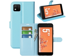 Wiko Y52 Lederhülle Portemonnaie Karten Etui hellblau