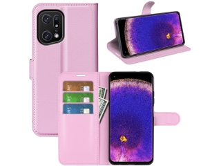 Oppo Find X5 Pro Lederhülle Portemonnaie Karten Etui rosa