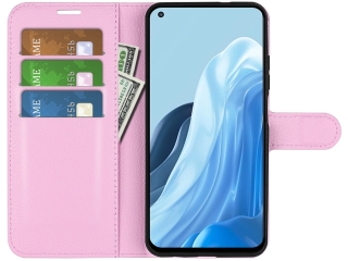 Oppo Find X5 Lite Lederhülle Portemonnaie Karten Etui rosa