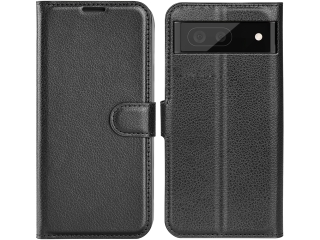 Google Pixel 6a Lederhülle Portemonnaie Karten Etui schwarz