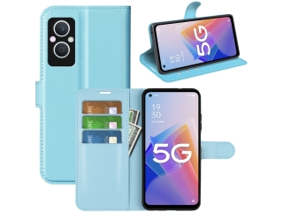 Oppo Reno8 Lite 5G Lederhülle Portemonnaie Karten Etui hellblau