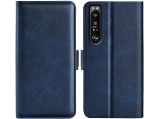 Sony Xperia 1 IV Leder Hülle Karten Ledertasche dunkelblau