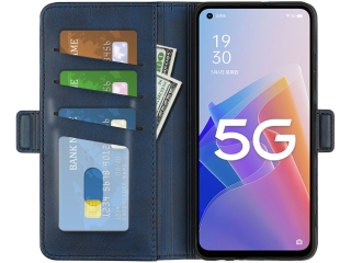 Oppo Reno8 Lite 5G Leder Hülle Karten Ledertasche dunkelblau