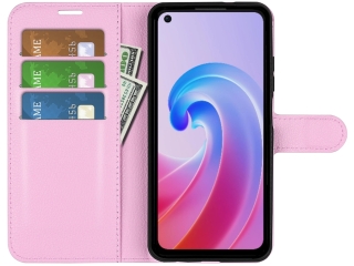 Oppo A96 4G Lederhülle Portemonnaie Karten Etui rosa