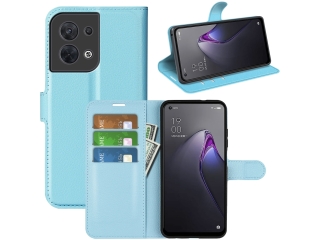 Oppo Reno8 5G Lederhülle Portemonnaie Karten Etui hellblau