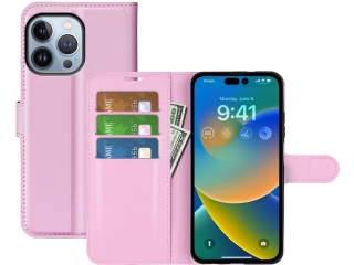 Apple iPhone 14 Pro Lederhülle Portemonnaie Karten Etui rosa