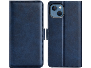 Apple iPhone 14 Leder Hülle Karten Ledertasche dunkelblau