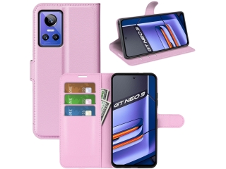 Realme GT Neo 3 Lederhülle Portemonnaie Karten Etui rosa