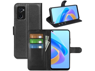 Oppo A76 Lederhülle Portemonnaie Karten Etui schwarz