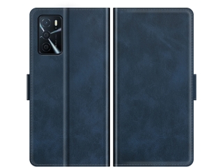 Oppo A16 Leder Hülle Karten Ledertasche dunkelblau