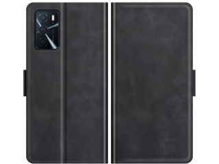 Oppo A16 Leder Hülle Karten Ledertasche schwarz