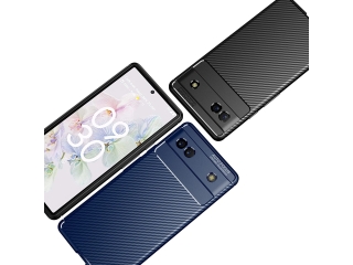 Google Pixel 6a Carbon Design Hülle TPU Case flexibel blau