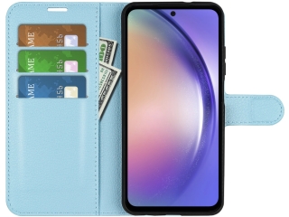 Samsung Galaxy A54 5G Lederhülle Portemonnaie Karten Etui hellblau