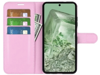 Google Pixel 8 Lederhülle Portemonnaie Karten Etui rosa