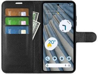 Google Pixel 7a Lederhülle Portemonnaie Karten Etui schwarz