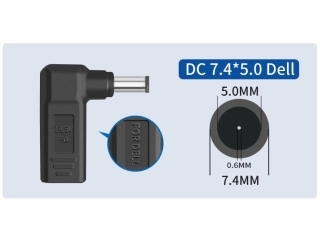 USB-C Dell 7.4 x 5mm Notebook 90-Grad Netzteil Adapter 65W 19.5V